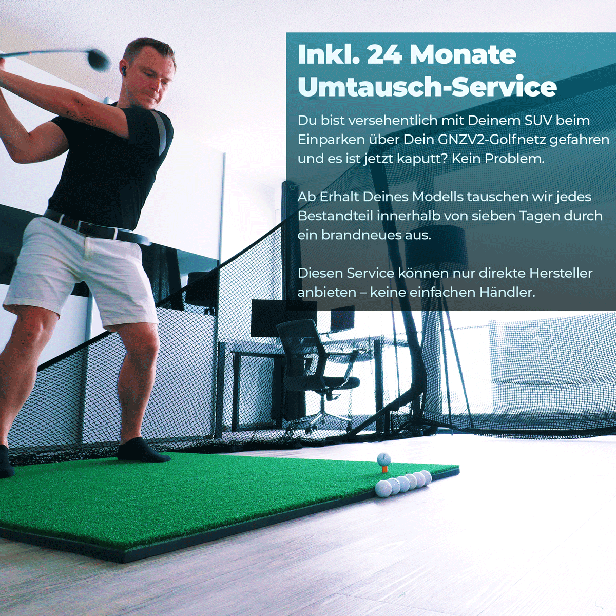 Golfnetz Driving Range L | H2,1m x B2,4m x T1,0m | Indoor & Outdoor | Inkl. Kleine Abschlagmatte | GNZV2