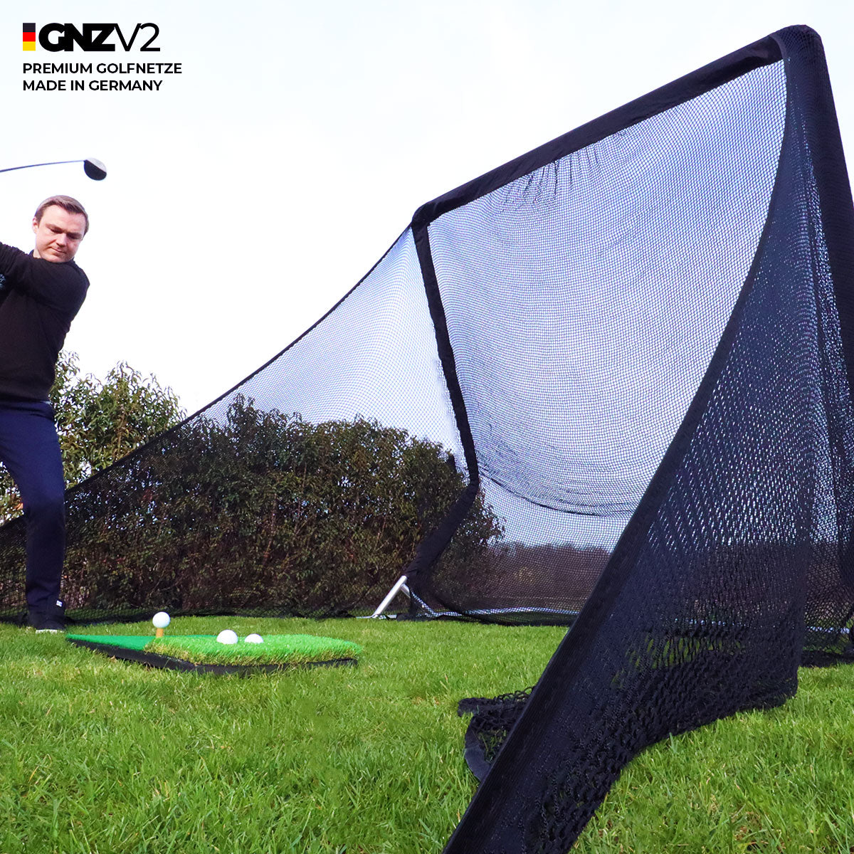 Golfnetz Driving Range XL | H2,4m x B2,5m x T1,2m | Indoor & Outdoor | Inkl. Kleine Abschlagmatte | GNZV2