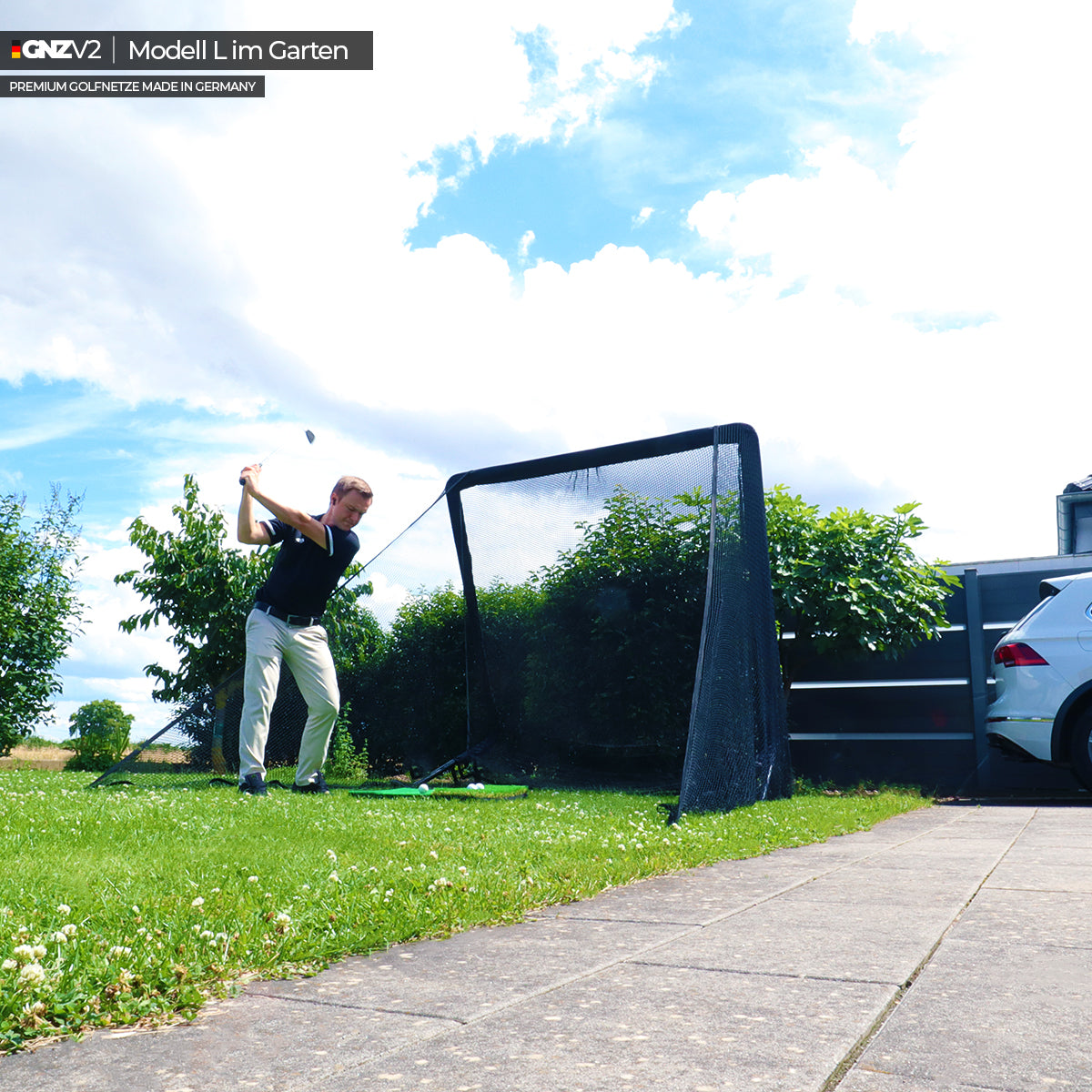 Golfnetz Driving Range L | H2,1m x B2,4m x T1,0m | Indoor & Outdoor | Inkl. Kleine Abschlagmatte | GNZV2