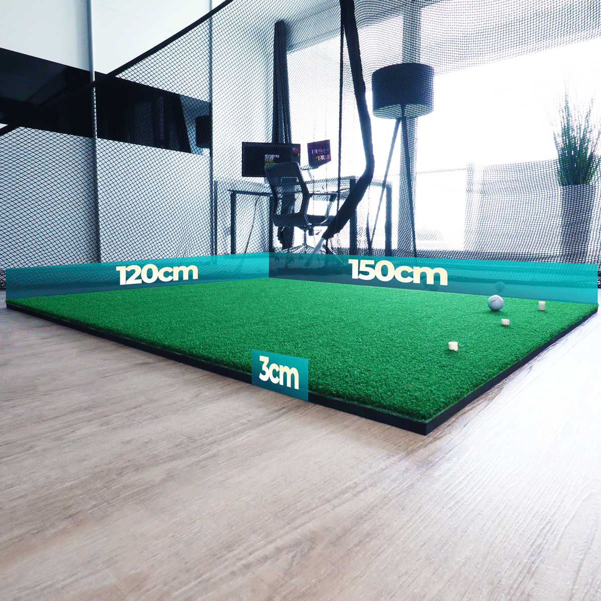 Golf Abschlagmatte | Groß | 150cm x 117cm x 3,5cm | Inkl. Zubehör